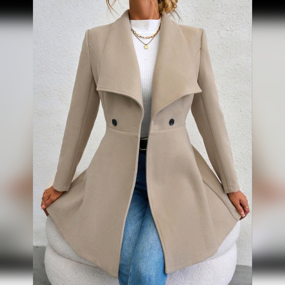 Waterfall Collar Double Button Overcoat - Picture 3 of 6